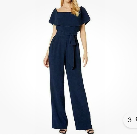 EUC Trina Turk Navy Off the Shoulder Jumpsuit size 0 - Picture 1 of 10